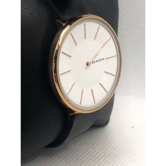 Skagen SKW2688 Women's Black Leather Analog White Dial Quartz Wrist Watch KS426 - Picture 3 of 9